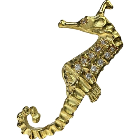 タツノオトシゴ ピンブローチ ダイヤモンド 0.135ct ブローチ