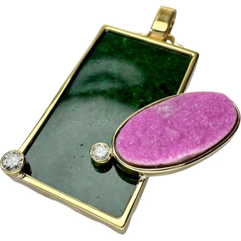 板ヒスイ/翡翠 20.781ct コバルトカルサイト 6.513ct ダイヤモンド 0.20ct ペンダントトップ K18ゴールド 18金 13.0g レディース【中古】【真子質店】【NN】【IxMoY】