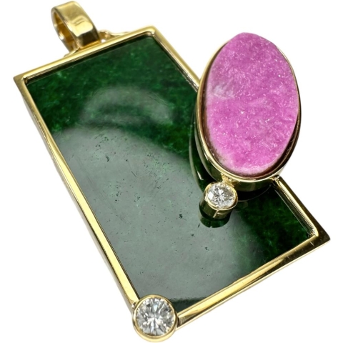 板ヒスイ/翡翠 20.781ct コバルトカルサイト 6.513ct ダイヤモンド 0.20ct ペンダントトップ K18ゴールド 18金 13.0g レディース【中古】【真子質店】【NN】【IxMoY】