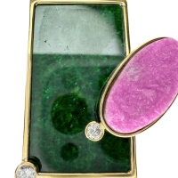 板ヒスイ/翡翠 20.781ct コバルトカルサイト 6.513ct ダイヤモンド 0.20ct ペンダントトップ K18ゴールド 18金 13.0g レディース【中古】【真子質店】【NN】【IxMoY】