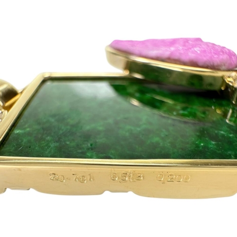 板ヒスイ/翡翠 20.781ct コバルトカルサイト 6.513ct ダイヤモンド 0.20ct ペンダントトップ K18ゴールド 18金 13.0g レディース【中古】【真子質店】【NN】【IxMoY】