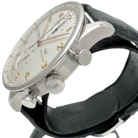 【IWC/インターナショナルウォッチカンパニー】 ポルトギーゼ クロノ IW371401 腕時計 ステンレススチール/レザー 自動巻き/オートマ 銀文字盤/黒革 メンズ【中古】【真子質店】【BL】【MaKMiD】