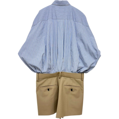 【Sacai/サカイ】 ドッキング オールインワン その他トップス コットン/ポリエステル ブルー/ベージュ レディース【中古】【真子質店】【GD】【TMox】