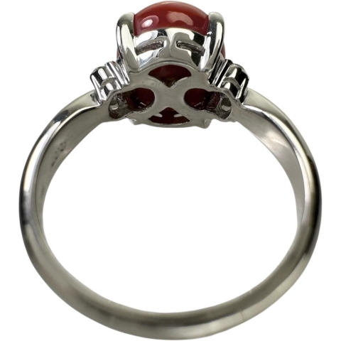 13号 血赤珊瑚（10.0mm） ダイヤモンド 0.07ct リング・指輪 Pt900プラチナ 7.5g レディース【中古】【真子質店】【NN】【MaYMa】