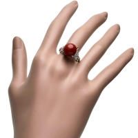 16号 血赤珊瑚/サンゴ11.3mm ダイヤモンド 0.35ct リング・指輪 Pt900プラチナ 8.7g レディース【中古】【真子質店】【NN】【MoMox】