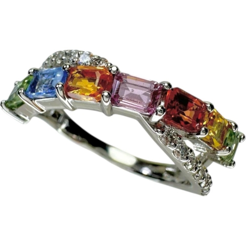 13号 マルチカラーサファイア 1.81ct ダイヤモンド 0.25ct リング・指輪 Pt900プラチナ 4.6g レディース【中古】【真子質店】【NN】【YYx】