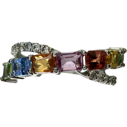 13号 マルチカラーサファイア 1.81ct ダイヤモンド 0.25ct リング・指輪 Pt900プラチナ 4.6g レディース【中古】【真子質店】【NN】【YYx】