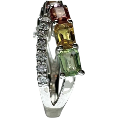 13号 マルチカラーサファイア 1.81ct ダイヤモンド 0.25ct リング・指輪 Pt900プラチナ 4.6g レディース【中古】【真子質店】【NN】【YYx】
