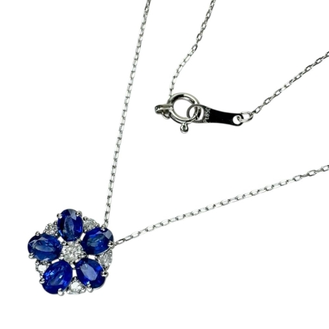 サファイア 1.03ct ダイヤモンド 0.15ct ネックレス Pt900プラチナ/Pt850プラチナ 2.2g 40cm レディース【中古】【真子質店】【NN】【MaYMa】