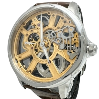 【MAURICE LACROIX/モーリスラクロア】 マスターピース MP7228  未使用 スケルトン 腕時計 ステンレススチール/レザー 自動巻き/オートマ ゴールド文字盤/ブラウンレザーバンド メンズ【中古】【真子質店】【GD】【IMiMax】