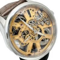【MAURICE LACROIX/モーリスラクロア】 マスターピース MP7228  未使用 スケルトン 腕時計 ステンレススチール/レザー 自動巻き/オートマ ゴールド文字盤/ブラウンレザーバンド メンズ【中古】【真子質店】【GD】【IMiMax】