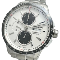 【MAURICE LACROIX/モーリスラクロア】 ポントス PT6038 未使用 クロノ 裏スケルトン 腕時計 ステンレススチール 自動巻き/オートマ ホワイト文字盤/シルバーベルト/グレーナイロン替えベルト メンズ【中古】【真子質店】【GD】【IMaMox】