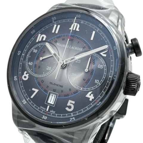【MAURICE LACROIX/モーリスラクロア】 ポントス PT6428 未使用 モノプッシャー クロノ 腕時計 ステンレススチール/レザー 自動巻き/オートマ ブラック文字盤/ブラック革 メンズ【中古】【真子質店】【GD】【ITIx】