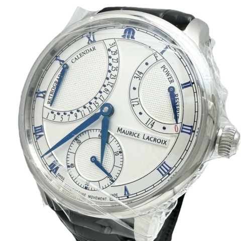 【MAURICE LACROIX/モーリスラクロア】 MP6568 未使用 マスターピース レトログラード 裏スケルトン 腕時計 ステンレススチール/レザー 自動巻き/オートマ シルバー文字盤/ブラックレザーベルト メンズ【中古】【真子質店】【GD】【IDxx】