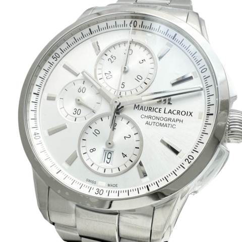 【MAURICE LACROIX/モーリスラクロア】 ポントス PT6388 未使用 クロノ 腕時計 ステンレススチール 自動巻き/オートマ ホワイト文字盤/シルバーベルト メンズ【中古】【真子質店】【GD】【Sxx】