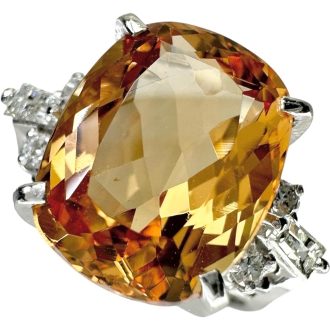 11号 インペリアルトパーズ(刻印6.25) 5.25ct ダイヤモンド 0.25ct リング・指輪 Pt900プラチナ 7.4g レディース【中古】【真子質店】【NN】【SDY】