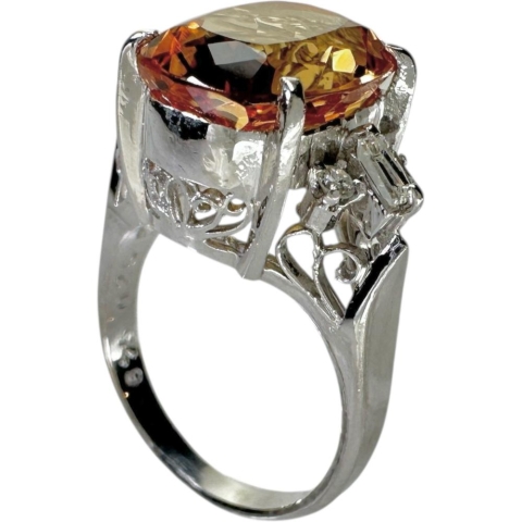 11号 インペリアルトパーズ(刻印6.25) 5.25ct ダイヤモンド 0.25ct リング・指輪 Pt900プラチナ 7.4g レディース【中古】【真子質店】【NN】【SDY】