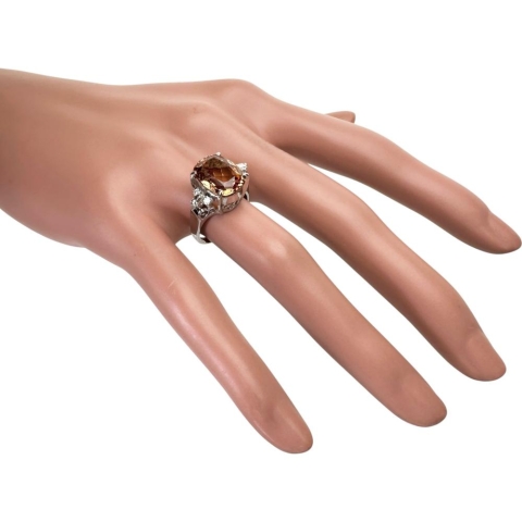 11号 インペリアルトパーズ(刻印6.25) 5.25ct ダイヤモンド 0.25ct リング・指輪 Pt900プラチナ 7.4g レディース【中古】【真子質店】【NN】【SDY】