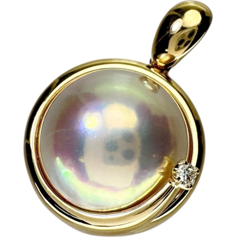 【TASAKI/タサキ】 マベパール/マベ真珠 13.4mm ダイヤモンド 0.02ct ペンダントトップ K18ゴールド 18金 5.8g レディース【中古】【真子質店】【NN】【MoIK】