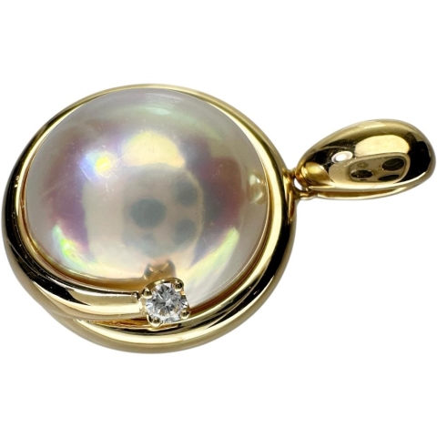 【TASAKI/タサキ】 マベパール/マベ真珠 13.4mm ダイヤモンド 0.02ct ペンダントトップ K18ゴールド 18金 5.8g レディース【中古】【真子質店】【NN】【MoIK】