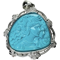 トルコ石カメオ　女性モチーフ トルコ石 18.92ct ダイヤモンド 0.28ct ペンダントトップ K18WGホワイトゴールド 18金 17.3g レディース【中古】【真子質店】【NN】【IMiMoS】