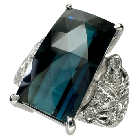 12号 ブルートルマリン（インディゴライト） 7.72ct ダイヤモンド 0.18ct リング・指輪 Pt900プラチナ 14.3g レディース【中古】【真子質店】【NN】【IKSMa】