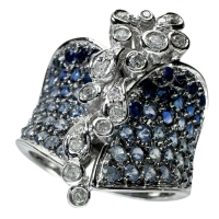 17号 サファイア（カラーグラデーション） 2.74ct ダイヤモンド 0.24ct リング・指輪 K18WGホワイトゴールド 18金 13.6g レディース【中古】【真子質店】【NN】【IYSD】