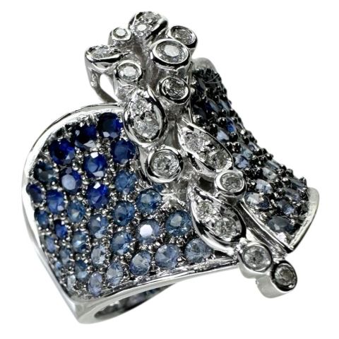 17号 サファイア（カラーグラデーション） 2.74ct ダイヤモンド 0.24ct リング・指輪 K18WGホワイトゴールド 18金 13.6g レディース【中古】【真子質店】【NN】【IYSD】