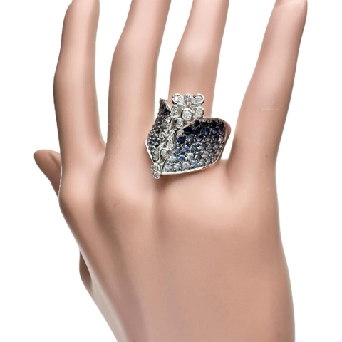 17号 サファイア（カラーグラデーション） 2.74ct ダイヤモンド 0.24ct リング・指輪 K18WGホワイトゴールド 18金 13.6g レディース【中古】【真子質店】【NN】【IYSD】