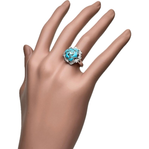 13号 バラモチーフ トルコ石/ターコイズ ダイヤモンド 0.15ct リング・指輪 K18WGホワイトゴールド 18金 5.2g レディース【中古】【真子質店】【NN】【YMiT】