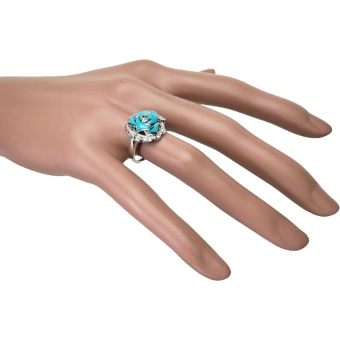 13号 バラモチーフ トルコ石/ターコイズ ダイヤモンド 0.15ct リング・指輪 K18WGホワイトゴールド 18金 5.2g レディース【中古】【真子質店】【NN】【YMiT】