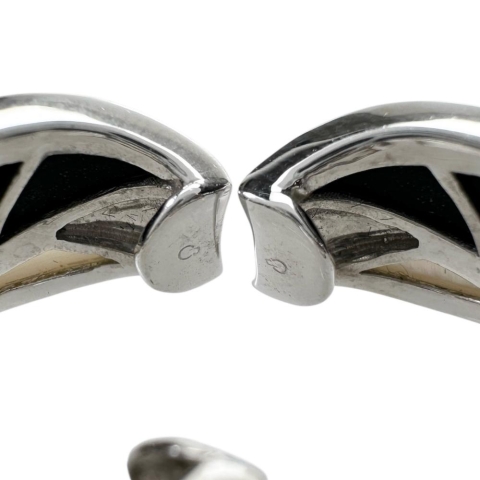 ピアリング ダイヤモンド/ブラックダイヤモンド 計0.52×2ct シェル オニキス イヤリング K18WGホワイトゴールド 18金 7.6g レディース【中古】【真子質店】【NN】【SMaMo】