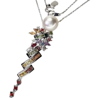 パール/真珠 9.3mm マルチサファイア 計2.15ct ダイヤモンド 計0.07ct ネックレス K18WGホワイトゴールド 18金 9.4g 45cm レディース【中古】【真子質店】【NN】【IxTMa】