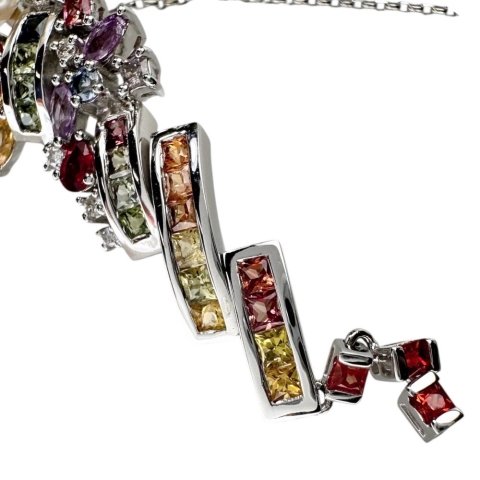 パール/真珠 9.3mm マルチサファイア 計2.15ct ダイヤモンド 計0.07ct ネックレス K18WGホワイトゴールド 18金 9.4g 45cm レディース【中古】【真子質店】【NN】【IxTMa】
