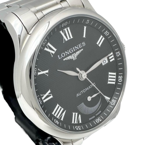 【LONGINES/ロンジン】 L2.708.4.51.6 マスターコレクション パワーリザーブ 保証書/ギャラ/箱付 腕時計 ステンレススチール 自動巻き/オートマ ブラック文字盤/シルバーバンド メンズ【中古】【真子質店】【GD】【IIxx】