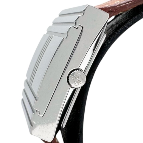 【HERMES/エルメス】 グリザード GL1.510 腕時計 ステンレススチール/レザー クオーツ シルバ―文字盤/ブラウンレザーベルト レディース【中古】【真子質店】【GD】【YxMo】
