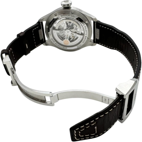 【IWC/インターナショナルウォッチカンパニー】 ビッグパイロットウォッチ43 IW329301 保証書/ギャラ/箱付き　裏スケルトン 腕時計 ステンレススチール/レザー 自動巻き/オートマ ブラック文字盤/ブラウンレザーベルト メンズ【中古】【真子質店】【BL】【YYII】