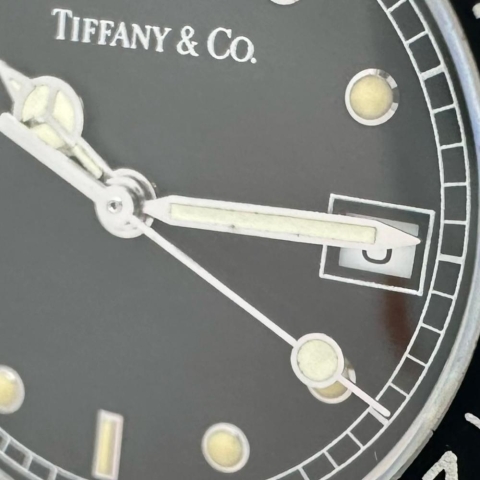 【TIFFANY&Co./ティファニー】 ダイバーズ L0719 腕時計 ステンレススチール/レザー クオーツ ブラック文字盤/ネイビレザーベルト レディース【中古】【真子質店】【GD】【MaYMa】