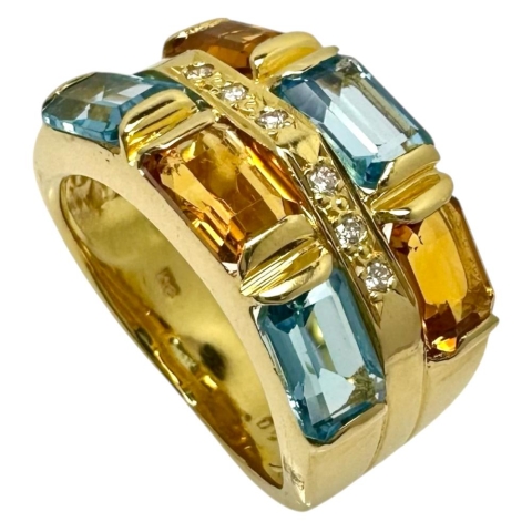 10.5号 ブルートパーズ  シトリン ダイヤモンド 計0.06ct リング・指輪 K18ゴールド 18金 9.9g レディース【中古】【真子質店】【NN】【IIMaMa】