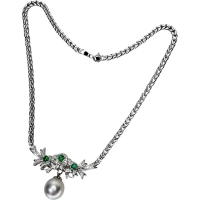 2WAY 白蝶真珠 13.2mm エメラルド 計0.72ct ダイヤモンド 計0.70ct ネックレス Pt850プラチナ/Pt900プラチナ(トップも分析済) 28.2g 40cm レディース【中古】【真子質店】【NN】【IMiIMo】