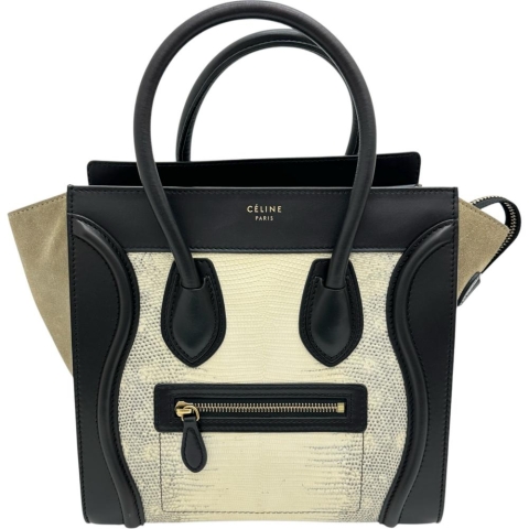 【CELINE/セリーヌ】 ラゲージ ミニショッパー トートバッグ ハンドバッグ リザード/レザー ベージュ レディース【中古】【真子質店】【BL】【IMoxx】