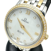 【OMEGA/オメガ】 デビル 424.25.27.60.55.001 8P&ダイヤモンド巻ベゼル 腕時計 ステンレススチール/イエローゴールド クオーツ シェル文字盤/シルバー、ゴールドコンビベルト レディース【中古】【真子質店】【GD】【TKMox】