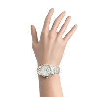 【OMEGA/オメガ】 デビル 424.25.27.60.55.001 8P&ダイヤモンド巻ベゼル 腕時計 ステンレススチール/イエローゴールド クオーツ シェル文字盤/シルバー、ゴールドコンビベルト レディース【中古】【真子質店】【GD】【TKMox】