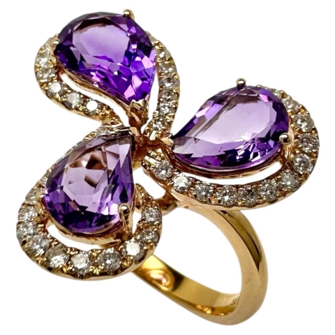 金指輪　アメジスト　18K 刻印　12号　総重量5.6g 12号 アメジスト 計3.26ct ダイヤモンド 計0.55ct リング・指輪
