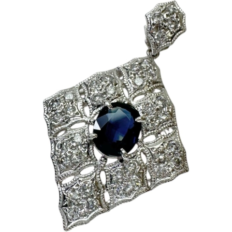 JG275★高級 ブルーサファイア0.86ct D プラチナ ヘッド 鑑付 サファイア 1.00ct ダイヤモンド 0.64ct ペンダントトップ Pt900