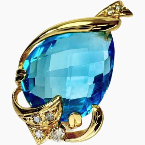 ブルートパーズ 18.31ct ダイヤモンド 0.14ct ペンダントトップ K18ゴールド 18金 9.3g レディース【中古】【真子質店】【NN】【KST】