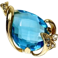 ブルートパーズ 18.31ct ダイヤモンド 0.14ct ペンダントトップ K18ゴールド 18金 9.3g レディース【中古】【真子質店】【NN】【KST】