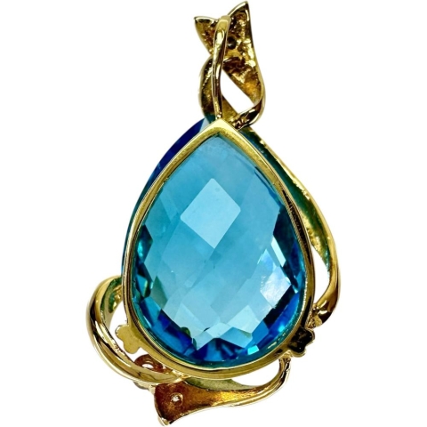 ブルートパーズ 18.31ct ダイヤモンド 0.14ct ペンダントトップ K18ゴールド 18金 9.3g レディース【中古】【真子質店】【NN】【KST】