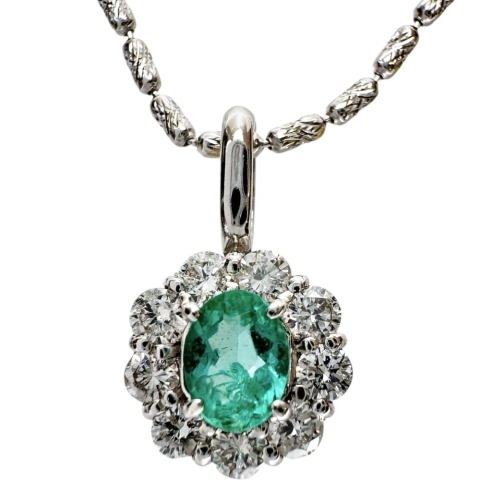 エメラルド 0.20ct ダイヤモンド 0.29ct ネックレス K18WGホワイトゴールド 18金 4.2g 55cm レディース【中古】【真子質店】【NN】【YTK】
