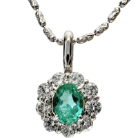 エメラルド 0.20ct ダイヤモンド 0.29ct ネックレス K18WGホワイトゴールド 18金 4.2g 55cm レディース【中古】【真子質店】【NN】【YTK】